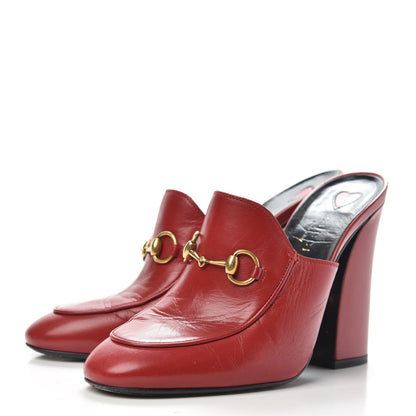 Gucci Malaga Kid Horsebit Princetown High Heel Mules 37.5 Hibiscus Red 3 of 10