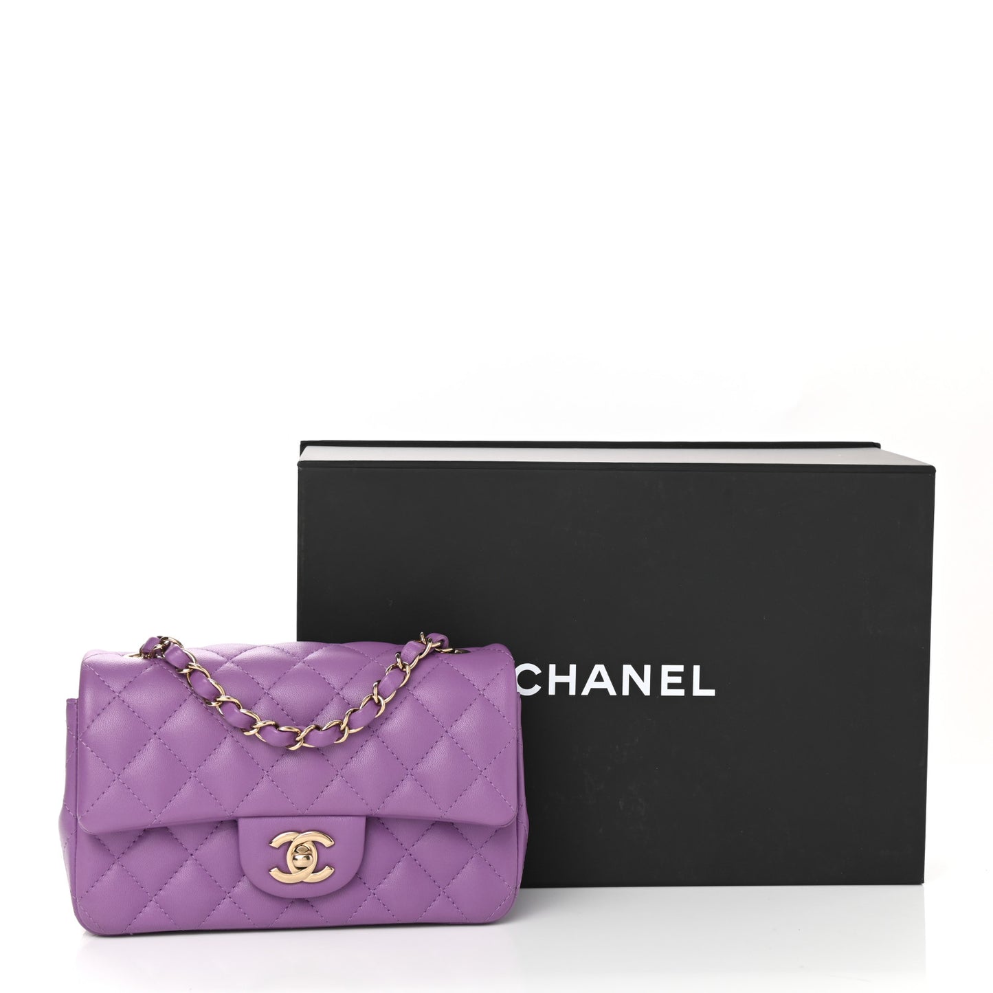 Lambskin Quilted Mini Rectangular Flap Purple