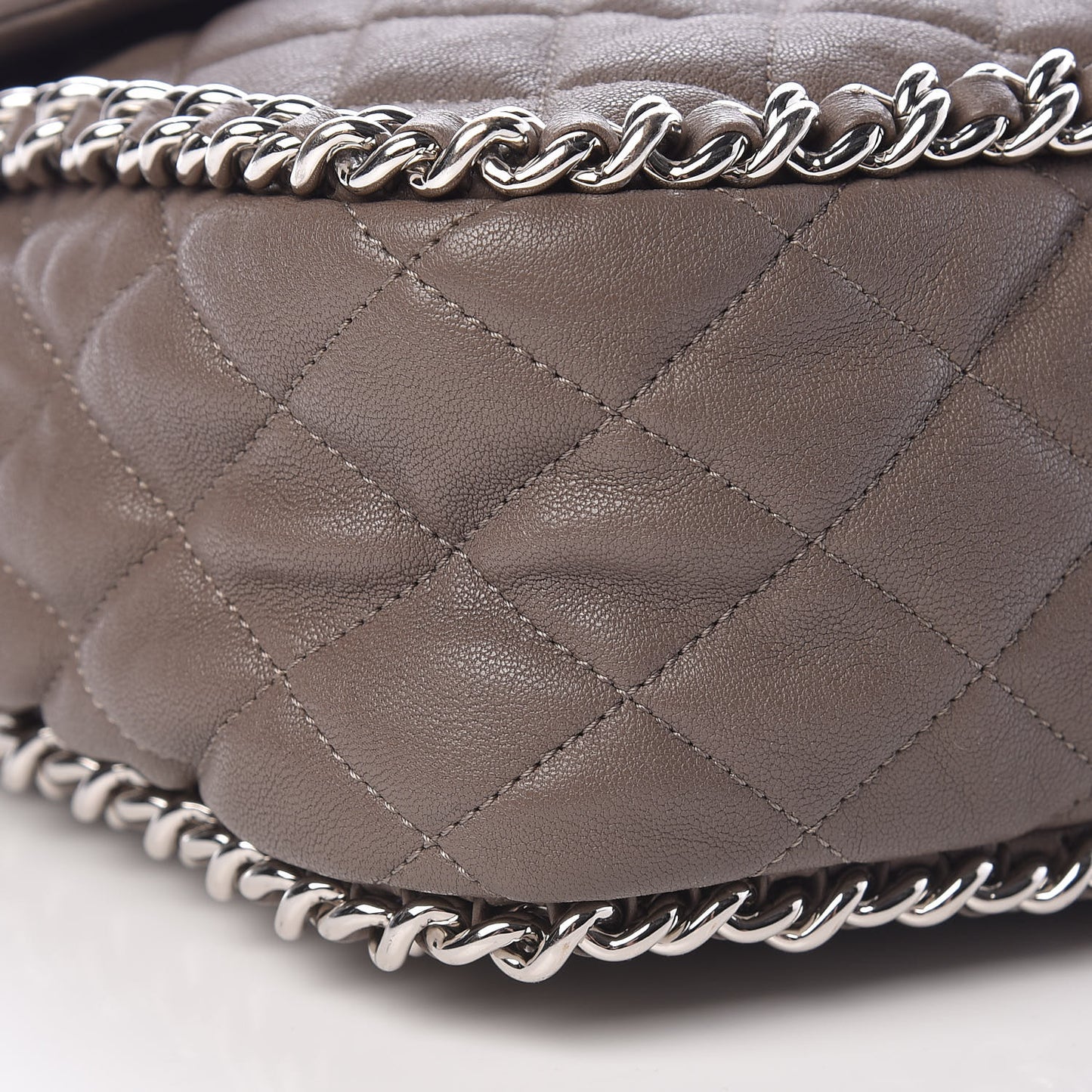 Washed Lambskin Quilted Chain Around Maxi Flap Taupe