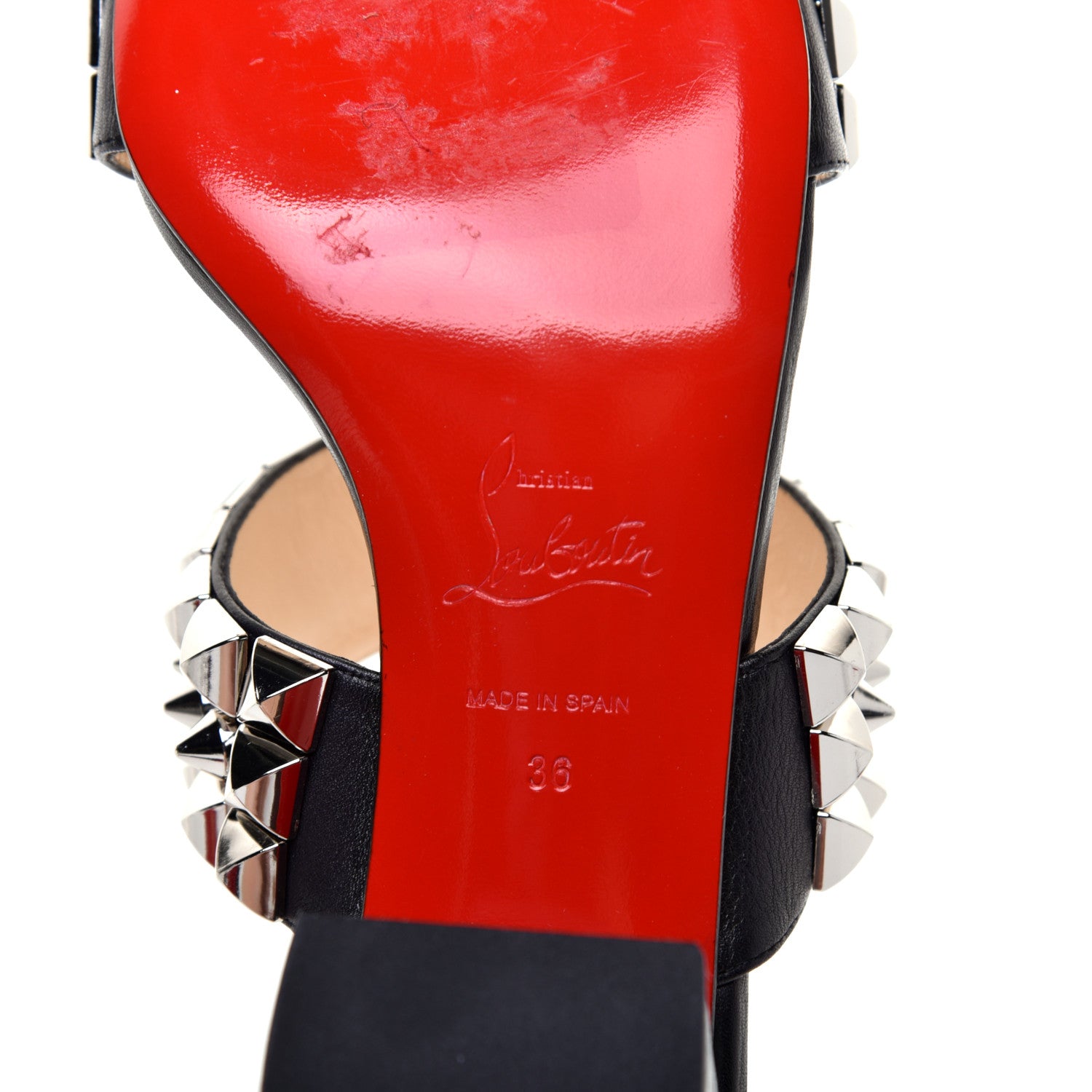 Christian Louboutin Calfskin Studded Tina Goes Mad 55 Slide Sandals 36 Black 6 of 8
