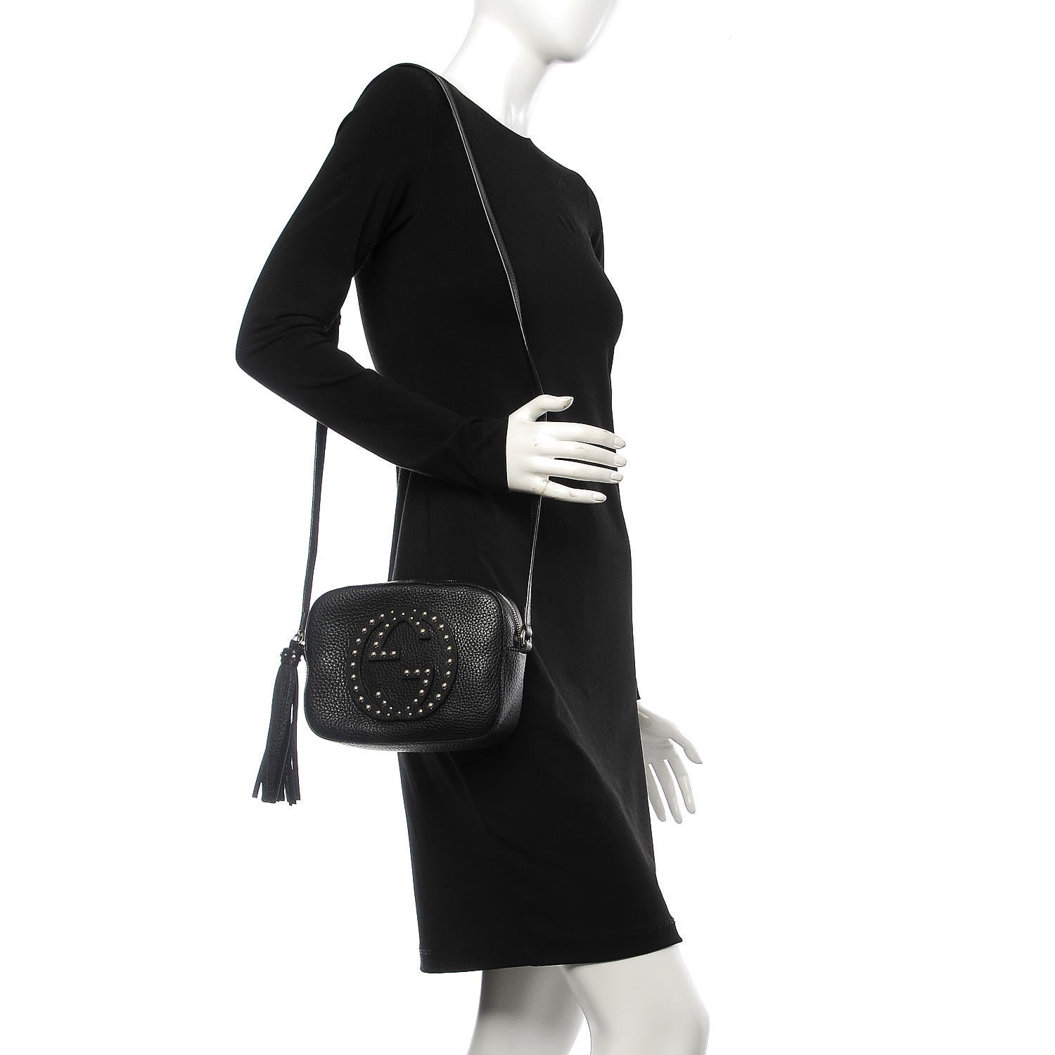 Gucci Pebbled Calfskin Studded Small Soho Disco Bag Black 2 of 7
