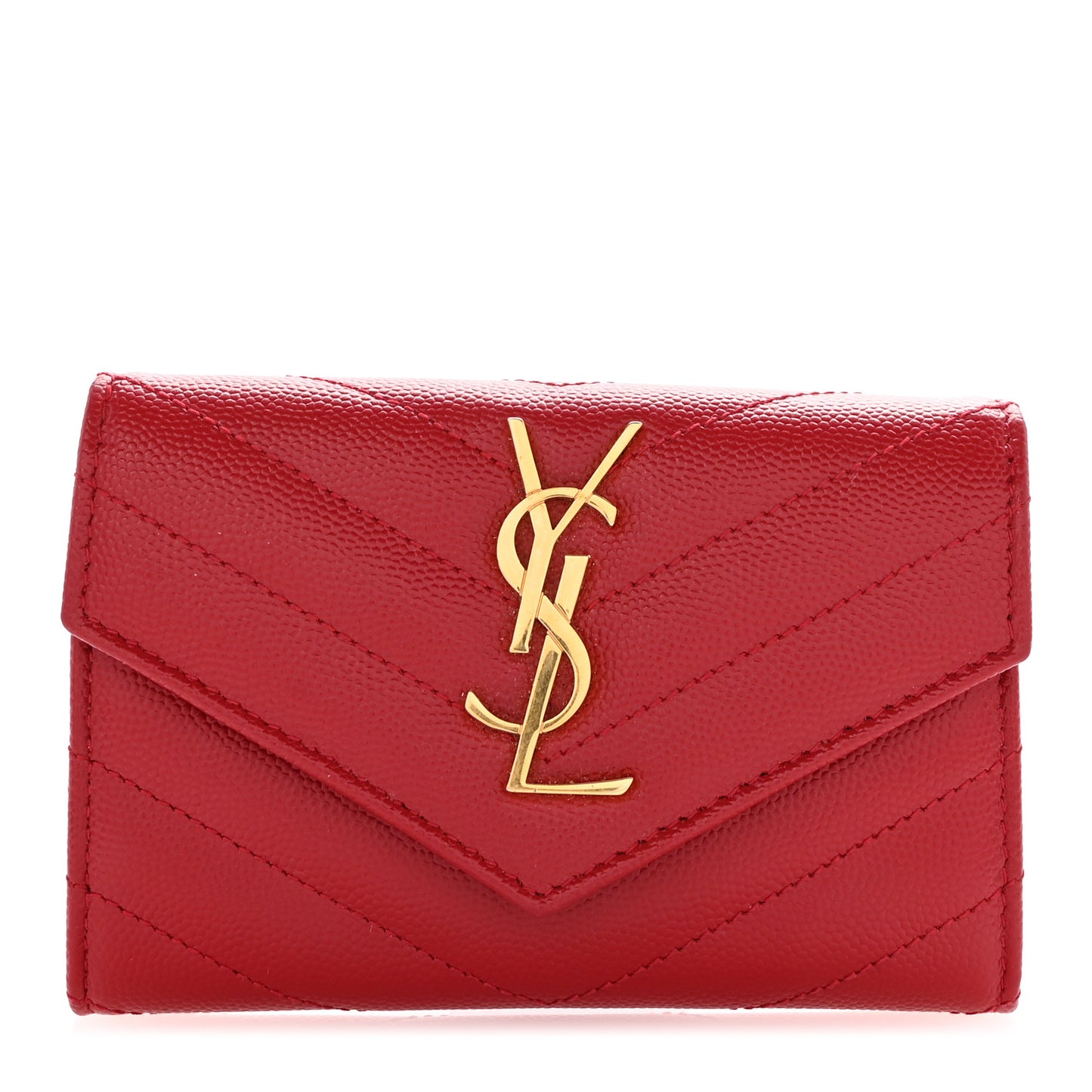 Grain De Poudre Matelasse Chevron Small Monogram Envelope Wallet Rouge Eros