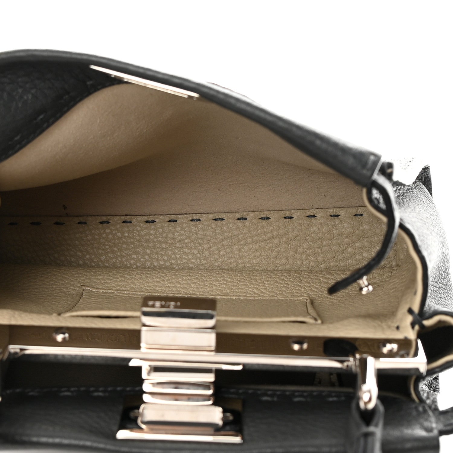 Fendi Cuoio Romano Selleria Bi-Color Mini Peekaboo Iconic Satchel Asfalto Latte 5 of 13