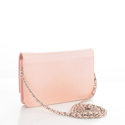 Chanel Goatskin Embossed Camellia Wallet On Chain WOC Light Pink 3 of 9