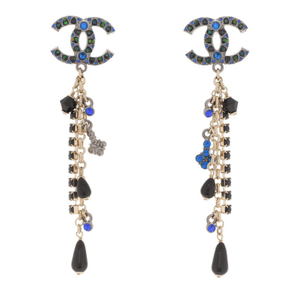 Chanel Crystal Bead CC Dangle Earrings Silver Blue Black 1 of 4