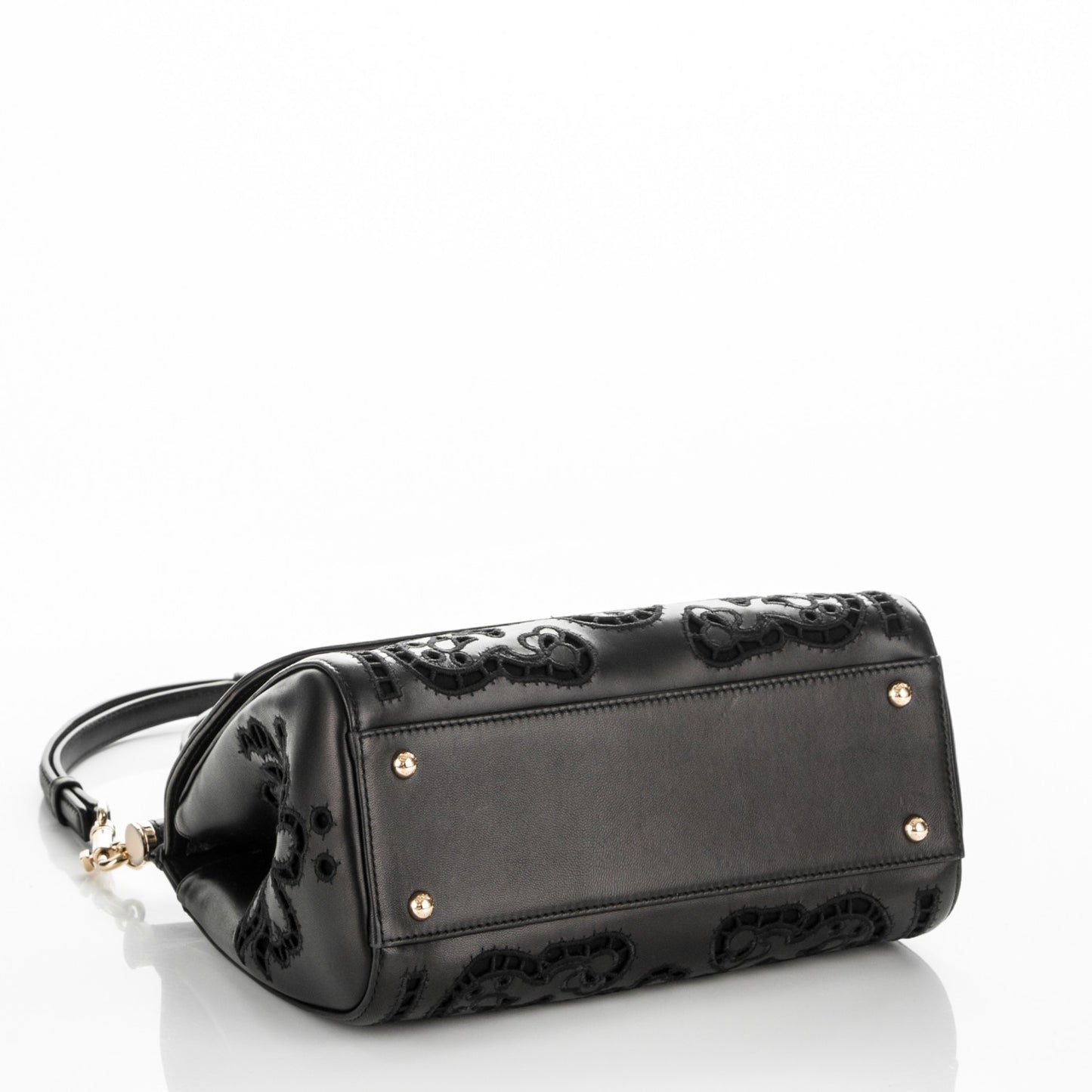 Calfskin Medium Embroidered Laser Cut Miss Sicily Satchel Black