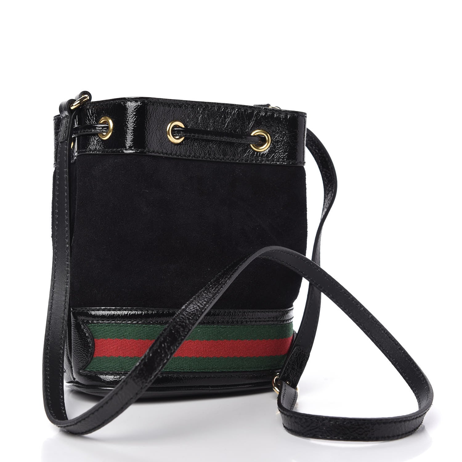 Gucci Suede Patent Web Mini Ophidia Bucket Bag Black 3 of 9