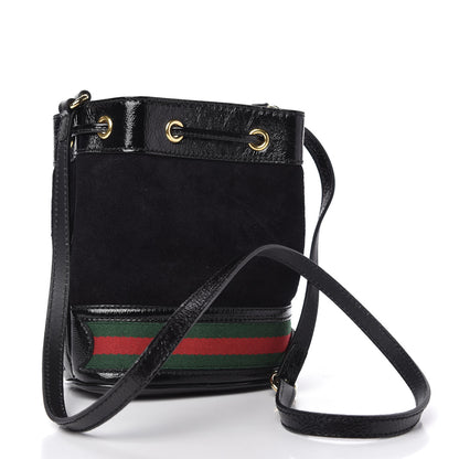 Gucci Suede Patent Web Mini Ophidia Bucket Bag Black 3 of 9
