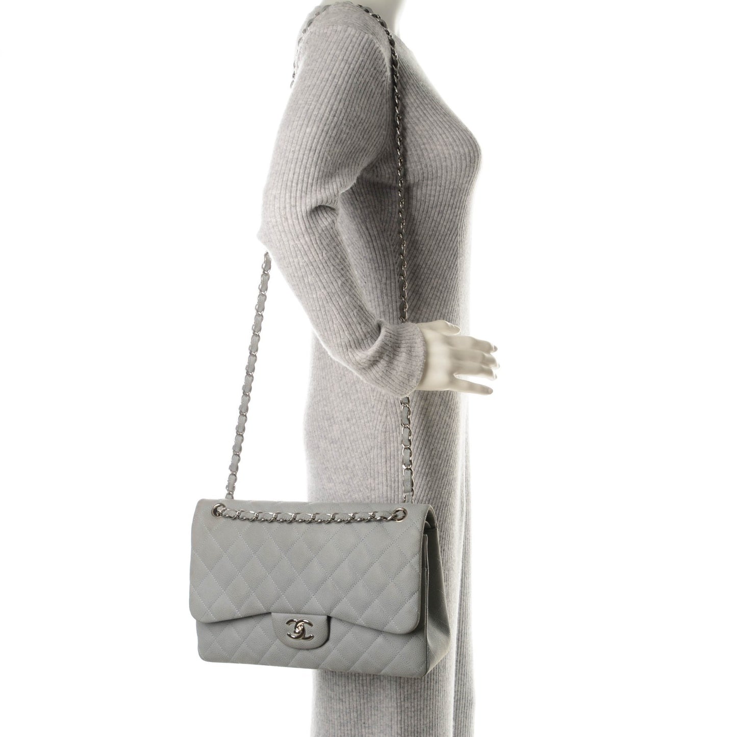 Iridescent Caviar Jumbo Double Flap Light Blue