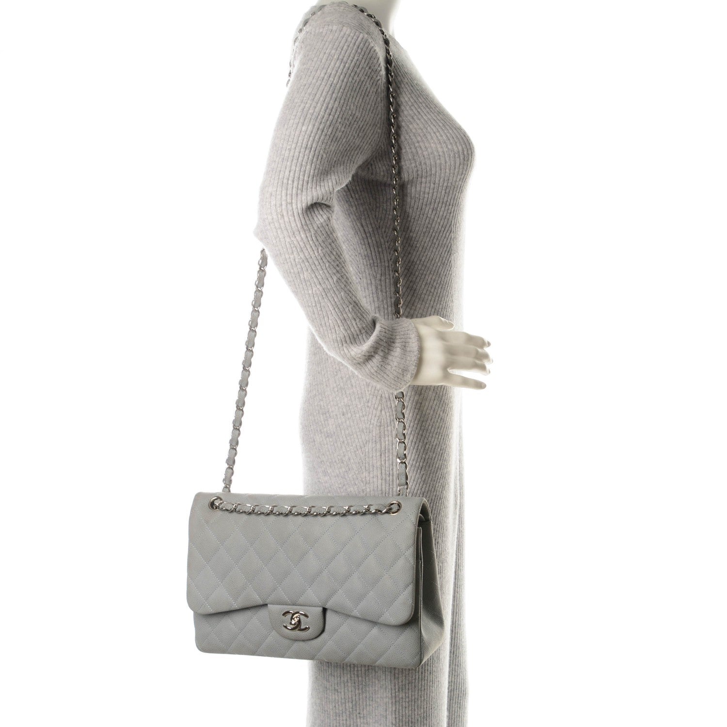 Chanel Iridescent Caviar Jumbo Double Flap Light Blue 2 of 13