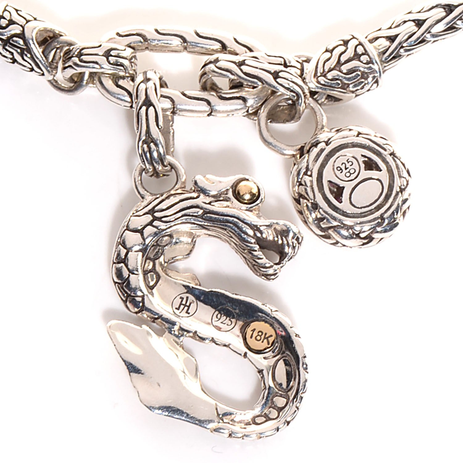 John Hardy Sterling Silver 18k Gold Pink Sapphire Naga Dragon Charm Bracelet 5 of 5