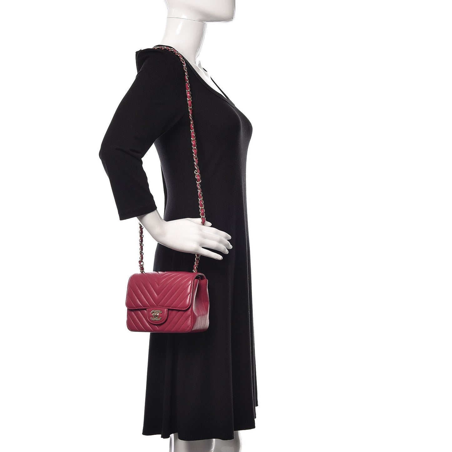 Lambskin Chevron Quilted Mini Square Flap Fuchsia