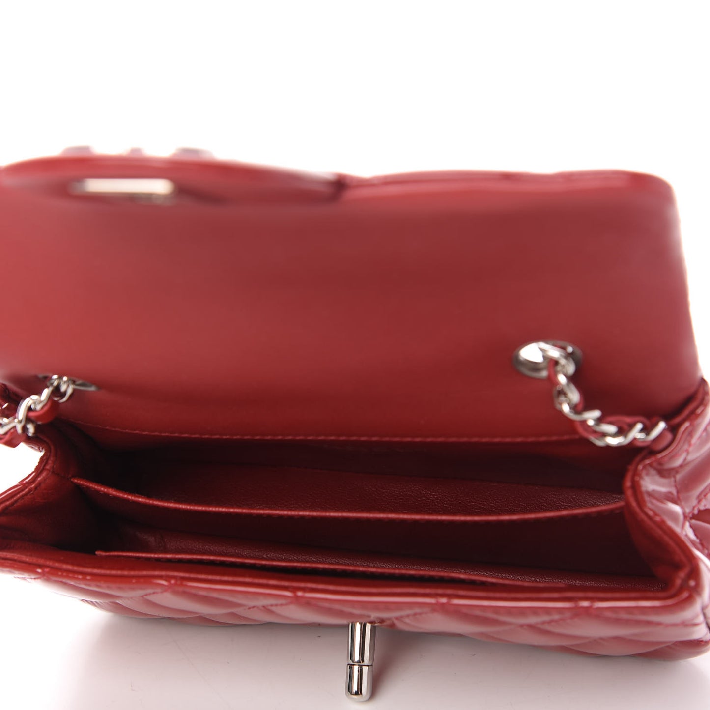 Patent Calfskin Quilted Extra Mini Rectangular Flap Red