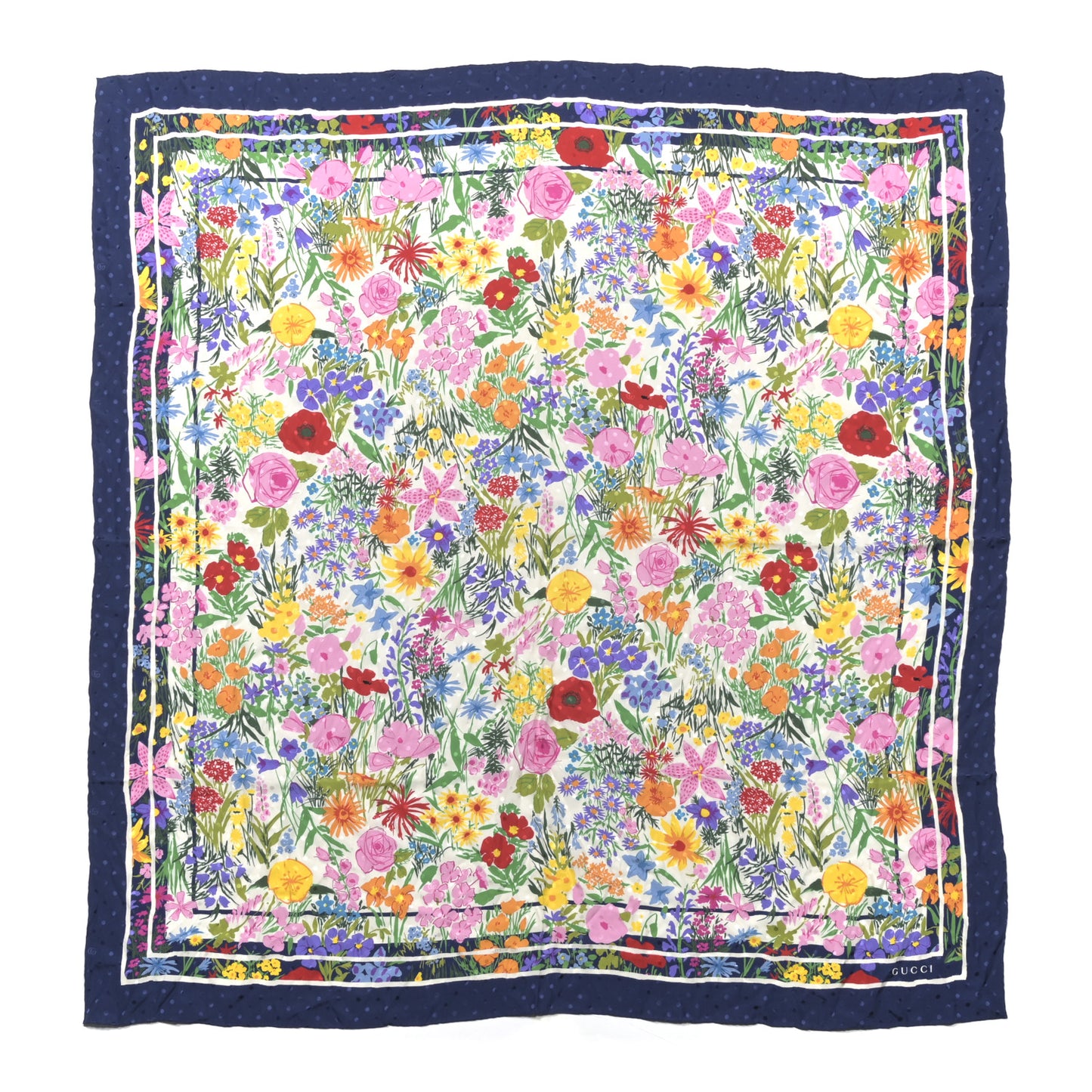 Silk Giardino Floral Polka Dot Square Scarf Multicolor