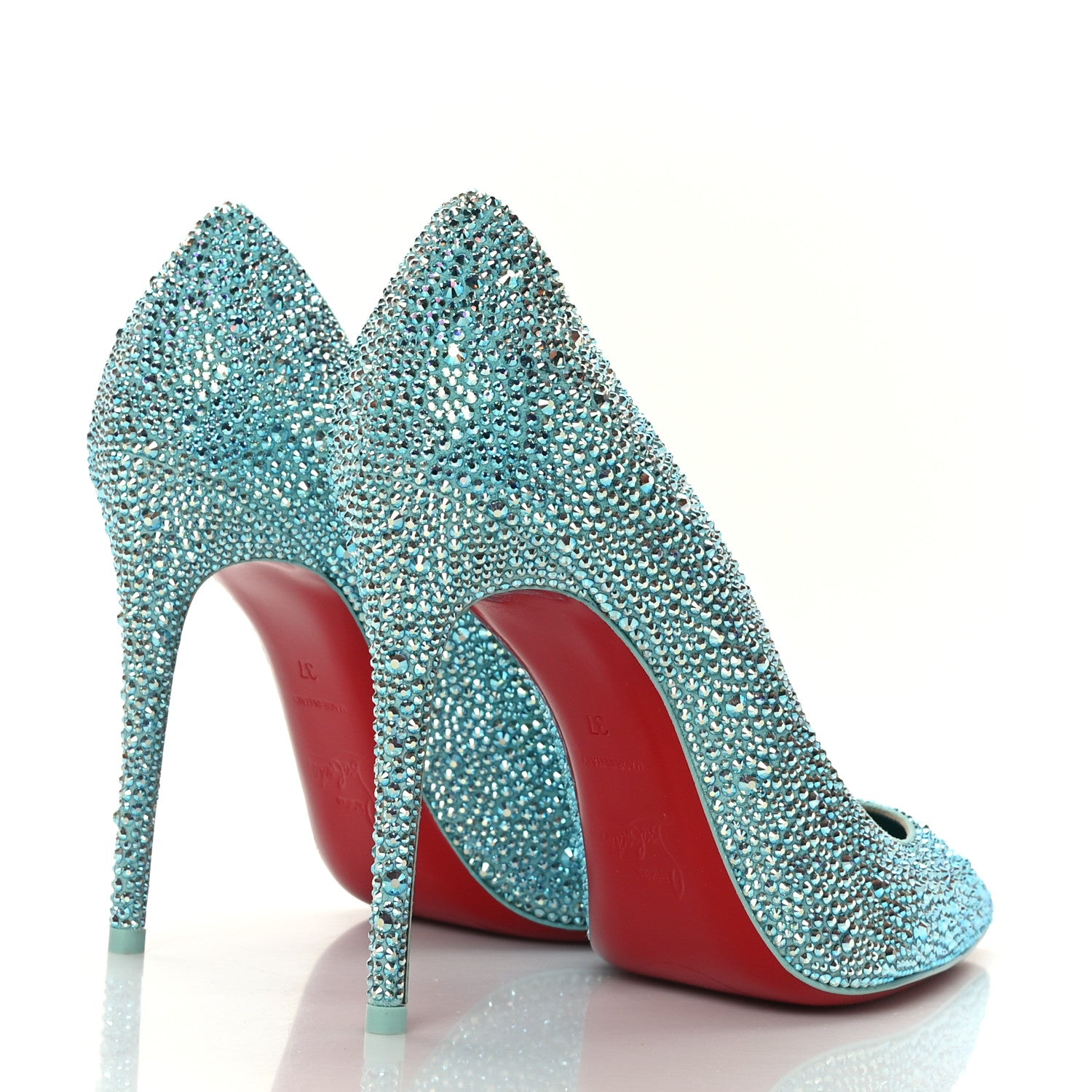 Christian Louboutin Veau Velours Strass Kate 100 Pumps 37 Bermuda Aqua Bohem 4 of 7