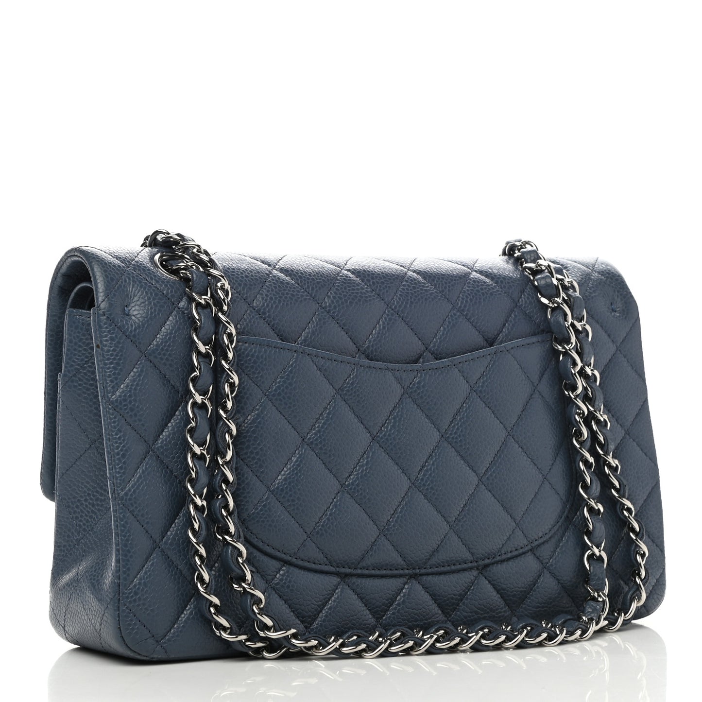 Caviar Quilted Medium Double Flap Blue