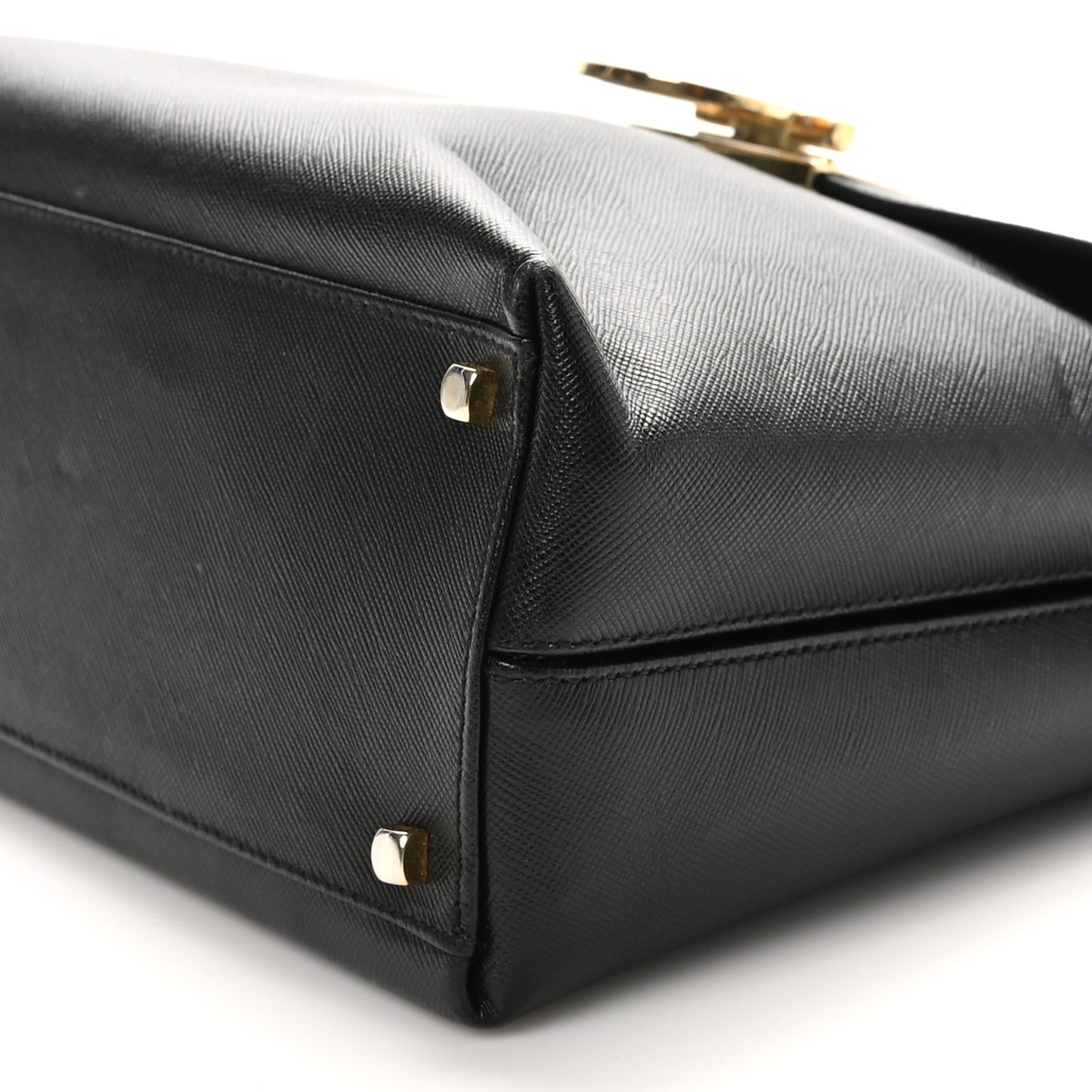 Hammered Calfskin Gancini Top Handle Bag Black