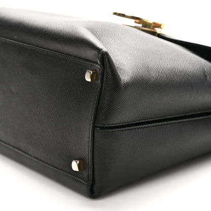 Salvatore Ferragamo Hammered Calfskin Gancini Top Handle Bag Black 9 of 10
