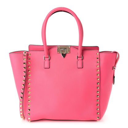 Valentino Garavani Vitello Rockstud Double Handle Tote Fuxia Fluo 1 of 9