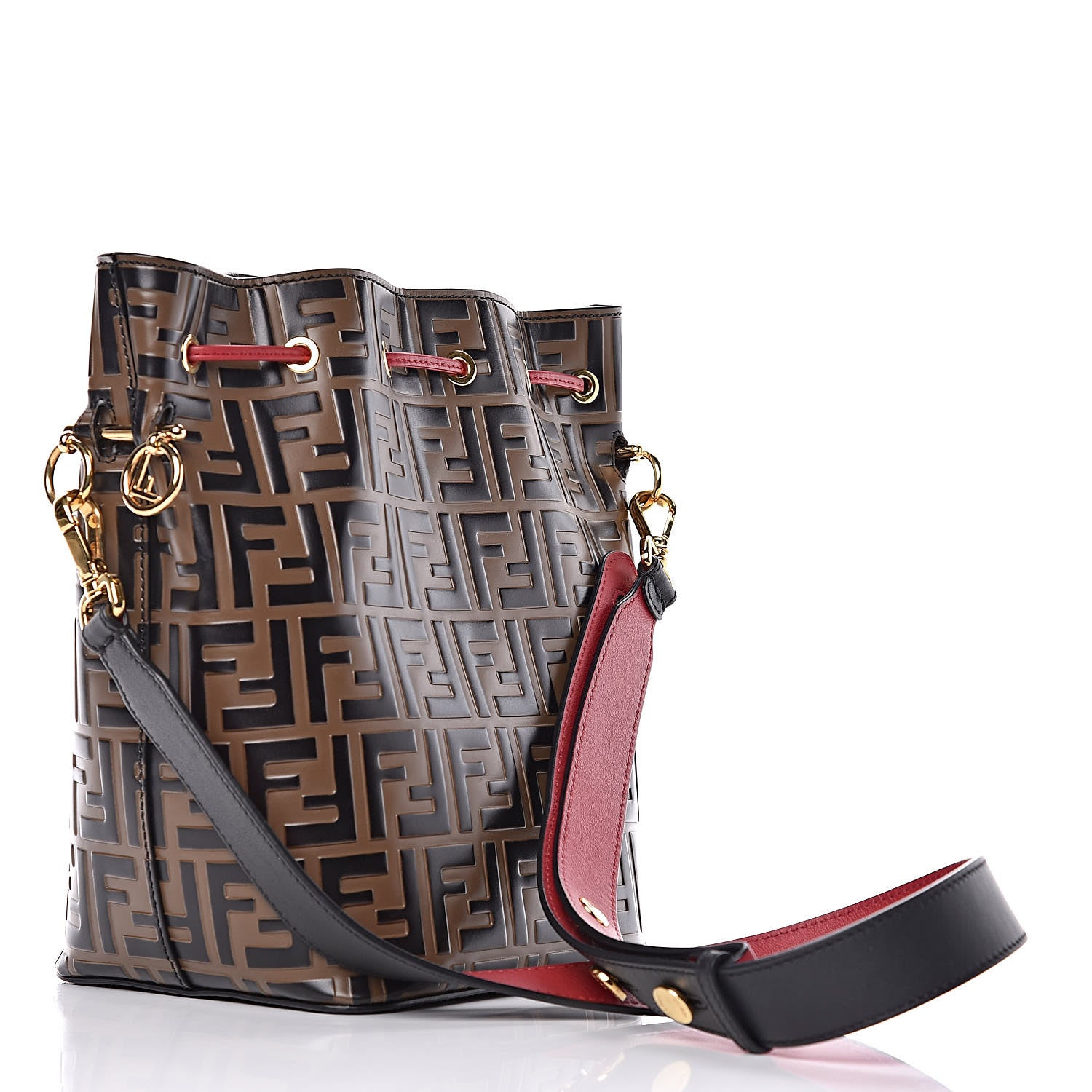 Fendi Vitello Grace F is Fendi Bi-Color FF 1974 Embossed Grande Mon Tresor Bucket Bag Maya Black Fragola 3 of 11
