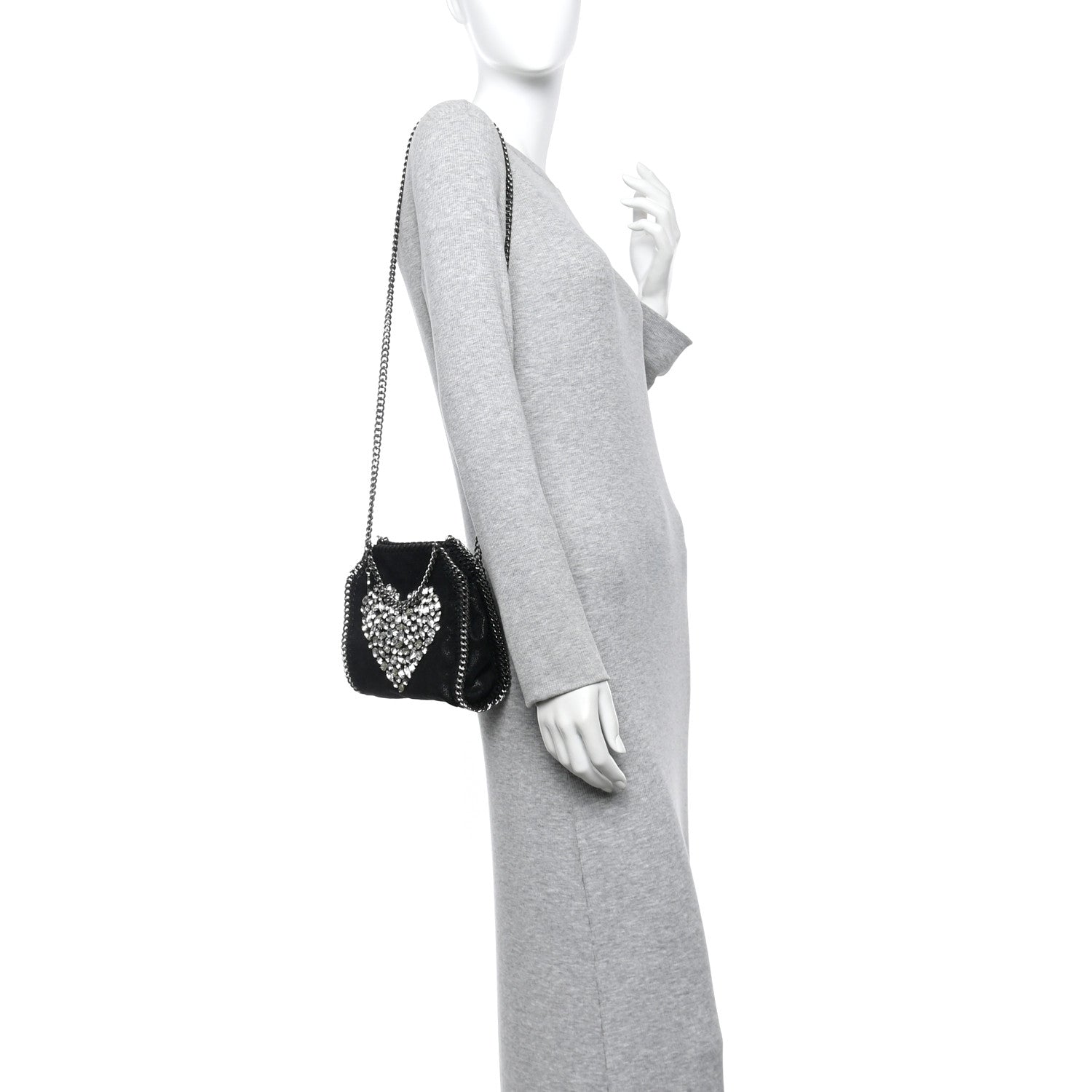 Stella McCartney Shaggy Deer Crystal Stones Heart Tiny Falabella Tote Black 2 of 9