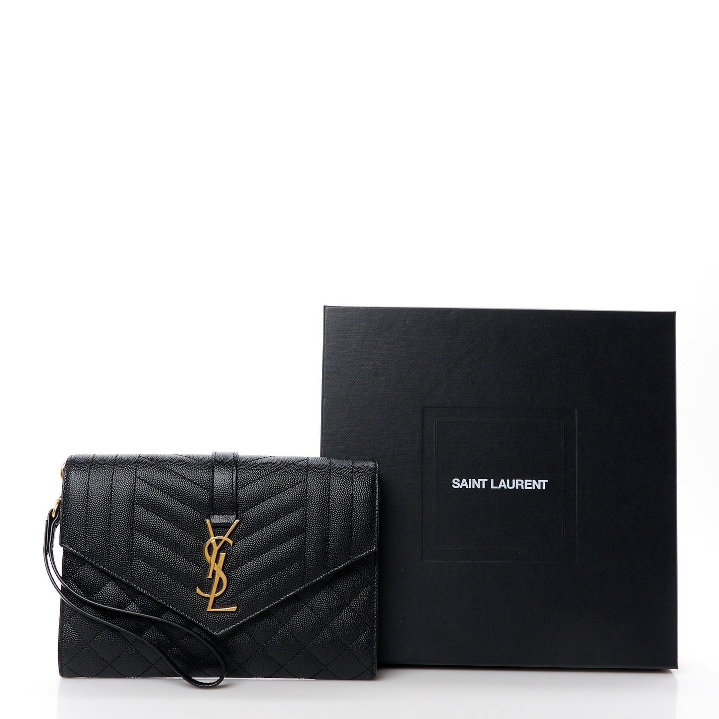 Grain De Poudre Textured Mixed Matelasse Triquilt Monogram Clutch Black