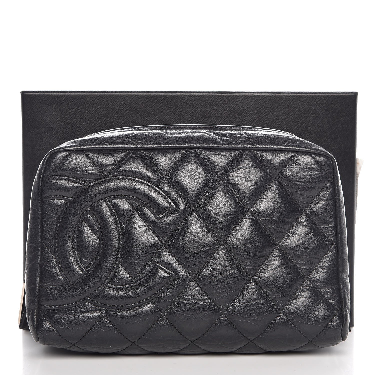 Chanel Aged Calfskin Quilted Cambon Cosmetic Case Black 8 of 8