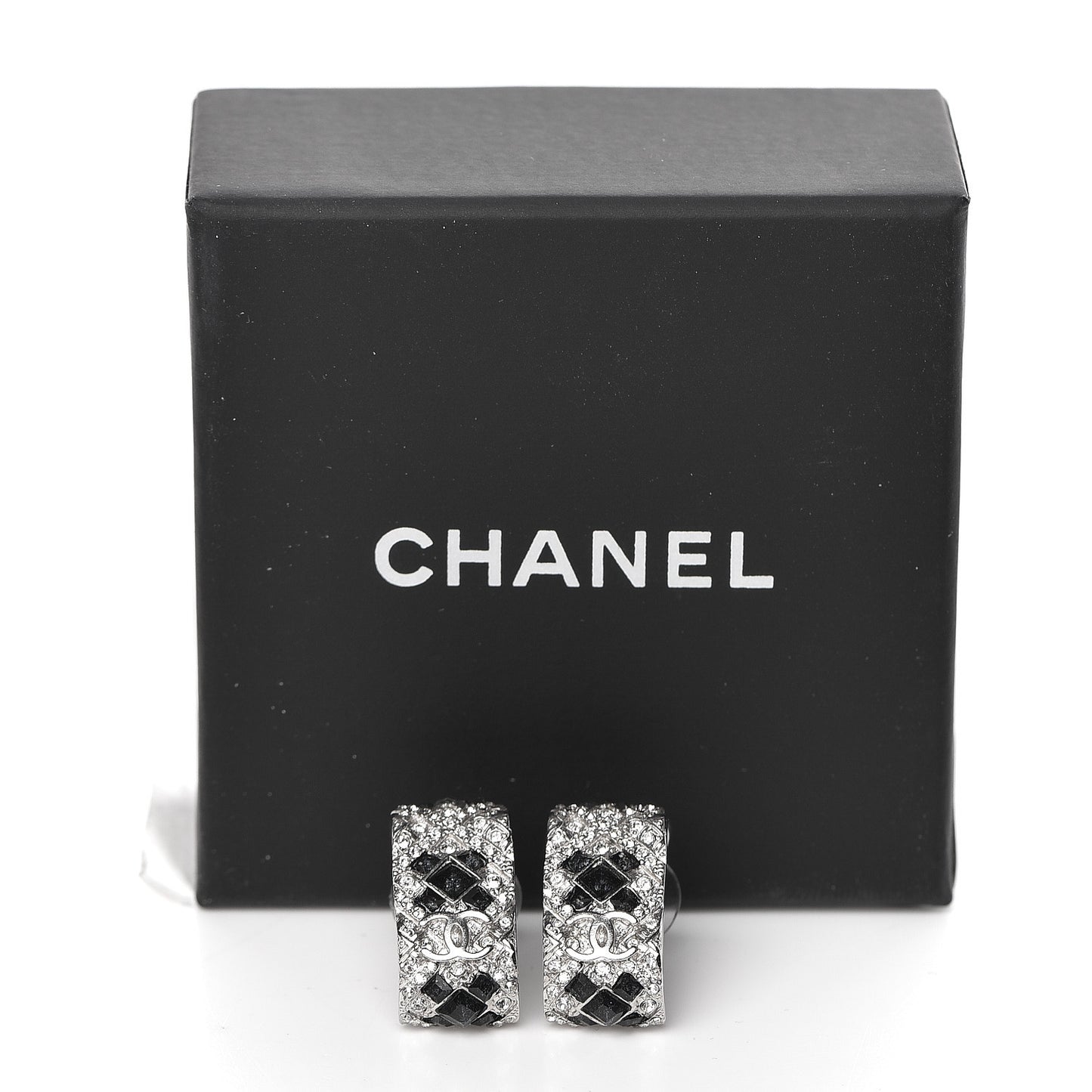 Crystal CC Hoop Earrings Black Silver