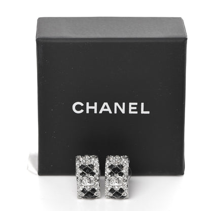 Chanel Crystal CC Hoop Earrings Black Silver 5 of 5