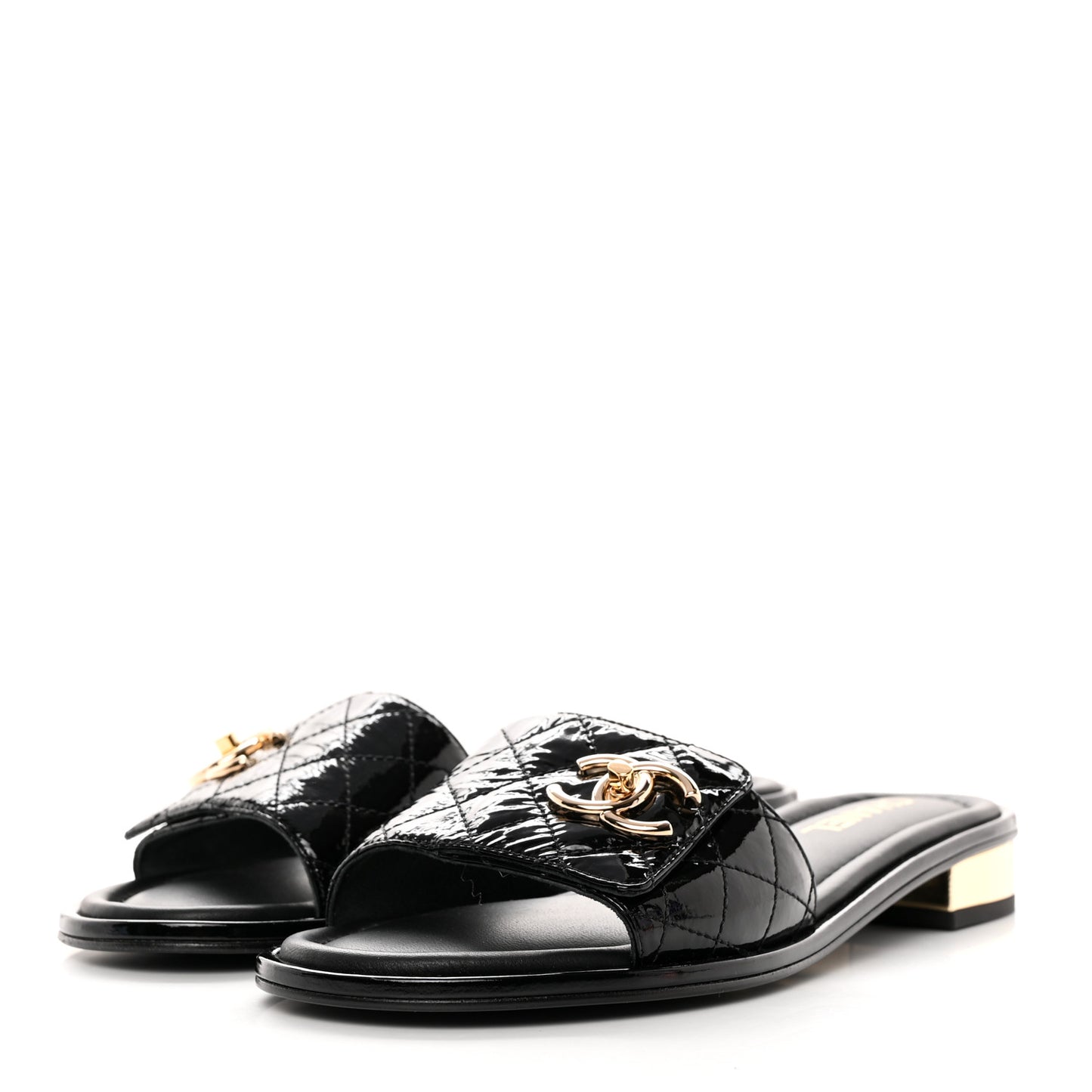 Patent Calfskin CC Mules 39.5 Black