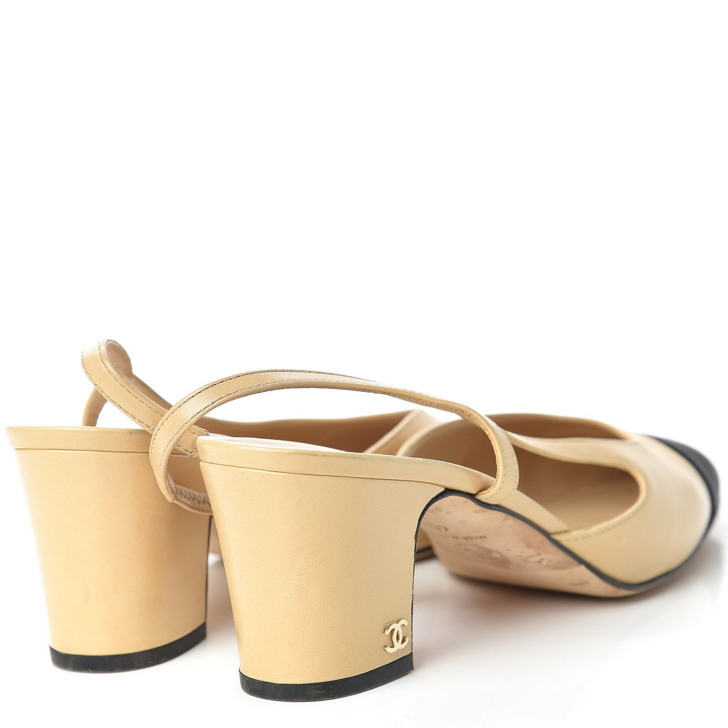 Goatskin Grosgrain Cap Toe CC Slingback Pumps 40 Beige Black