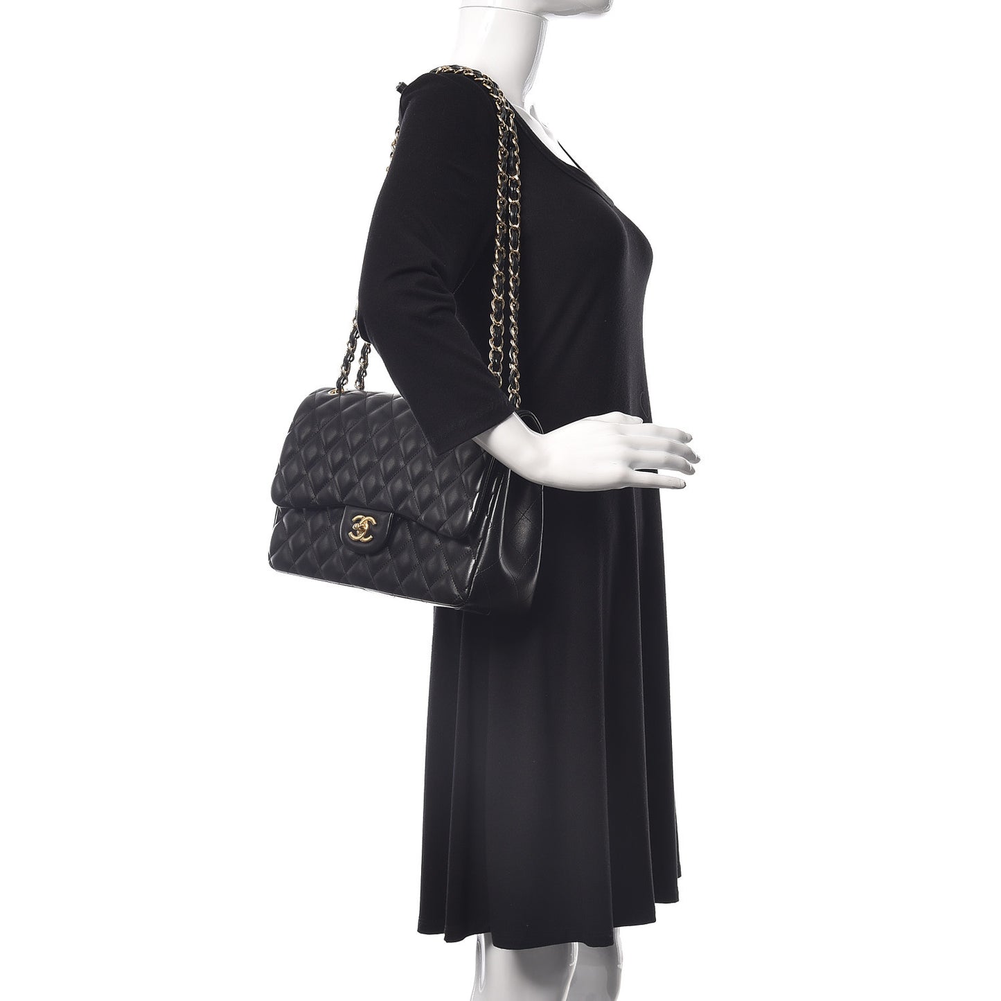 Lambskin Quilted Jumbo Double Flap Black