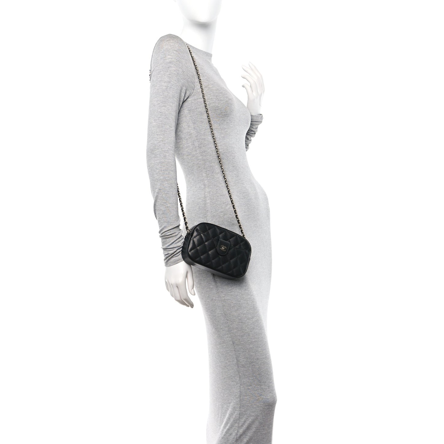 Caviar Quilted Chain Camera Bag Black