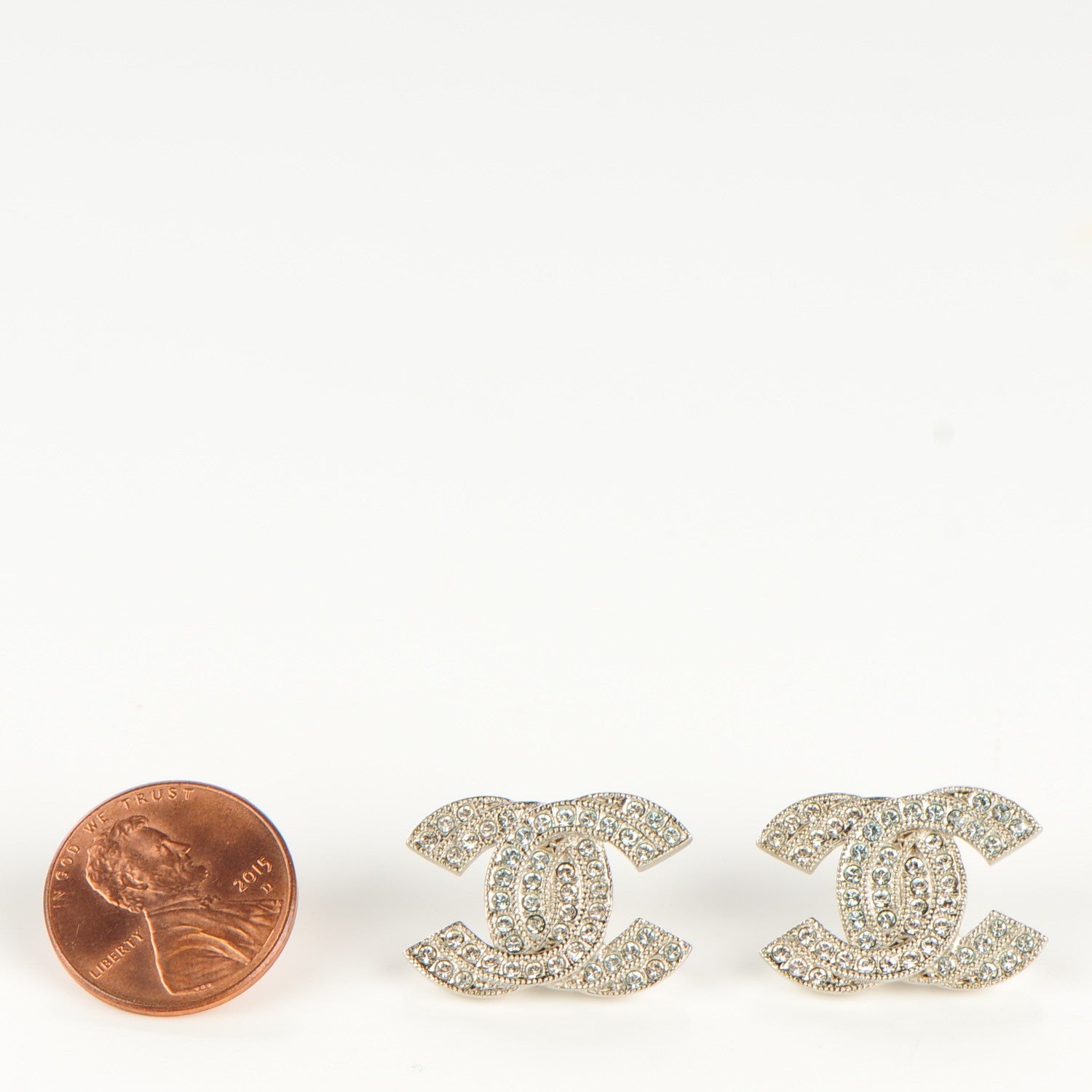 Chanel Crystal Double CC Earrings Silver 2 of 4