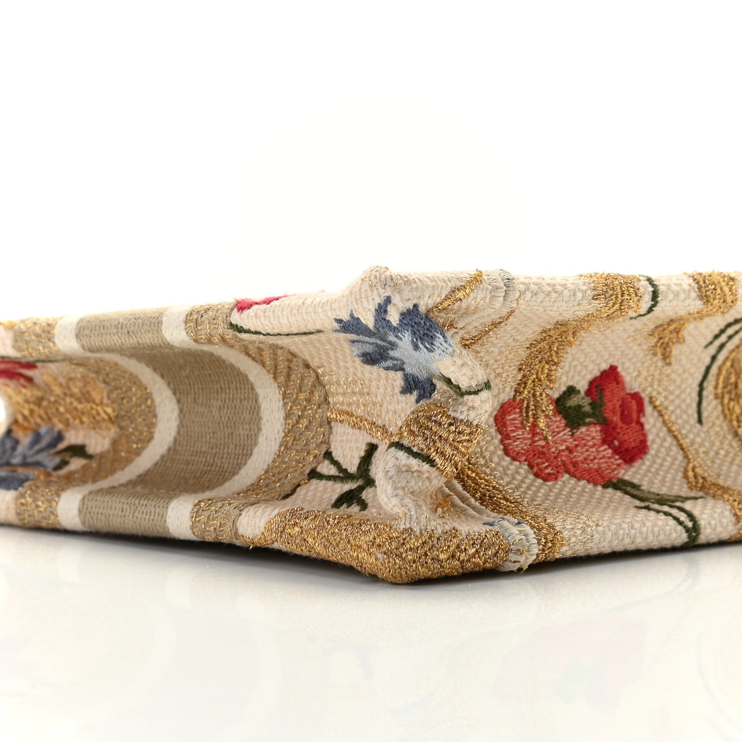 Christian Dior Canvas Embroidered Hibiscus Printed Mini Book Tote Beige Multicolor 5 of 9