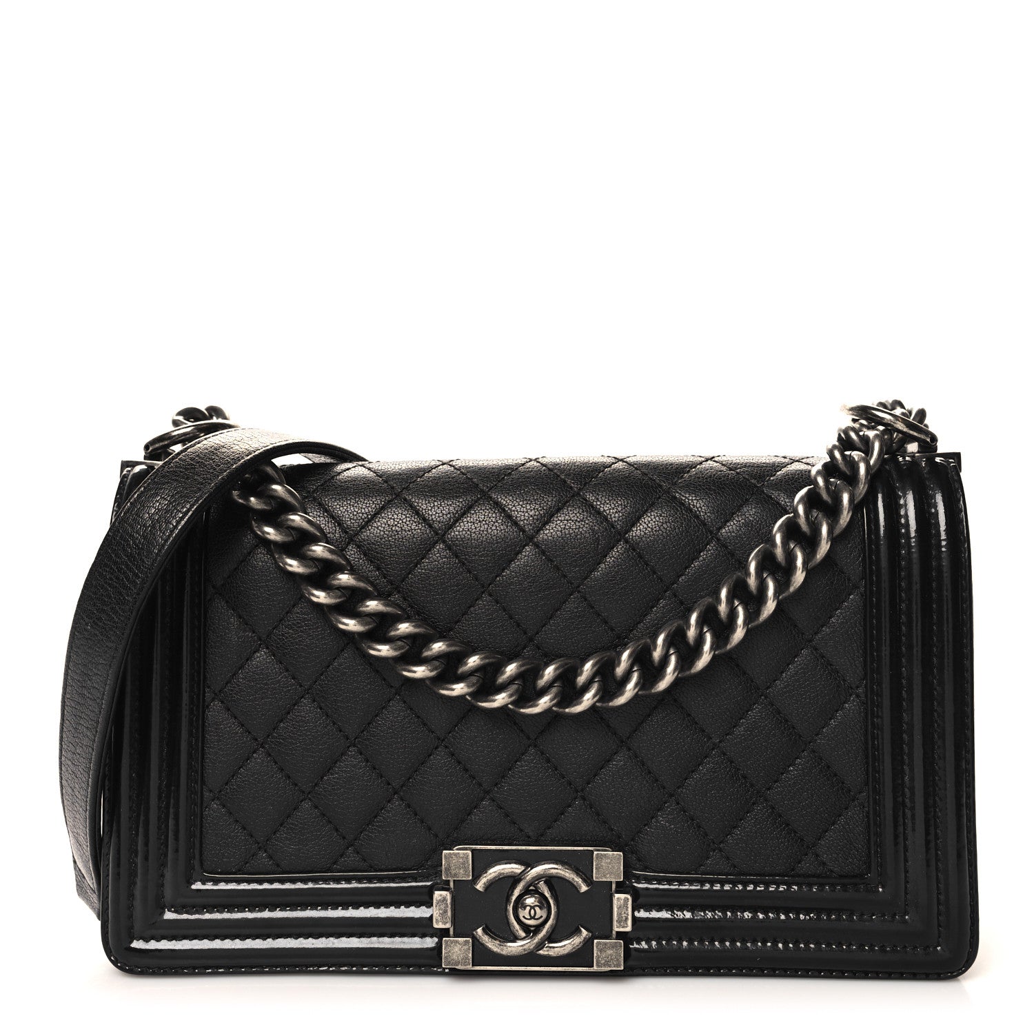 Chanel Goatskin Quilted Patent Medium Duo Boy Flap Black 1 of 10