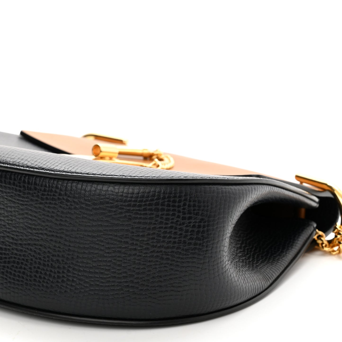 Grained Calfskin Lambskin Mini Bi-Color Drew Shoulder Bag Black Caramel