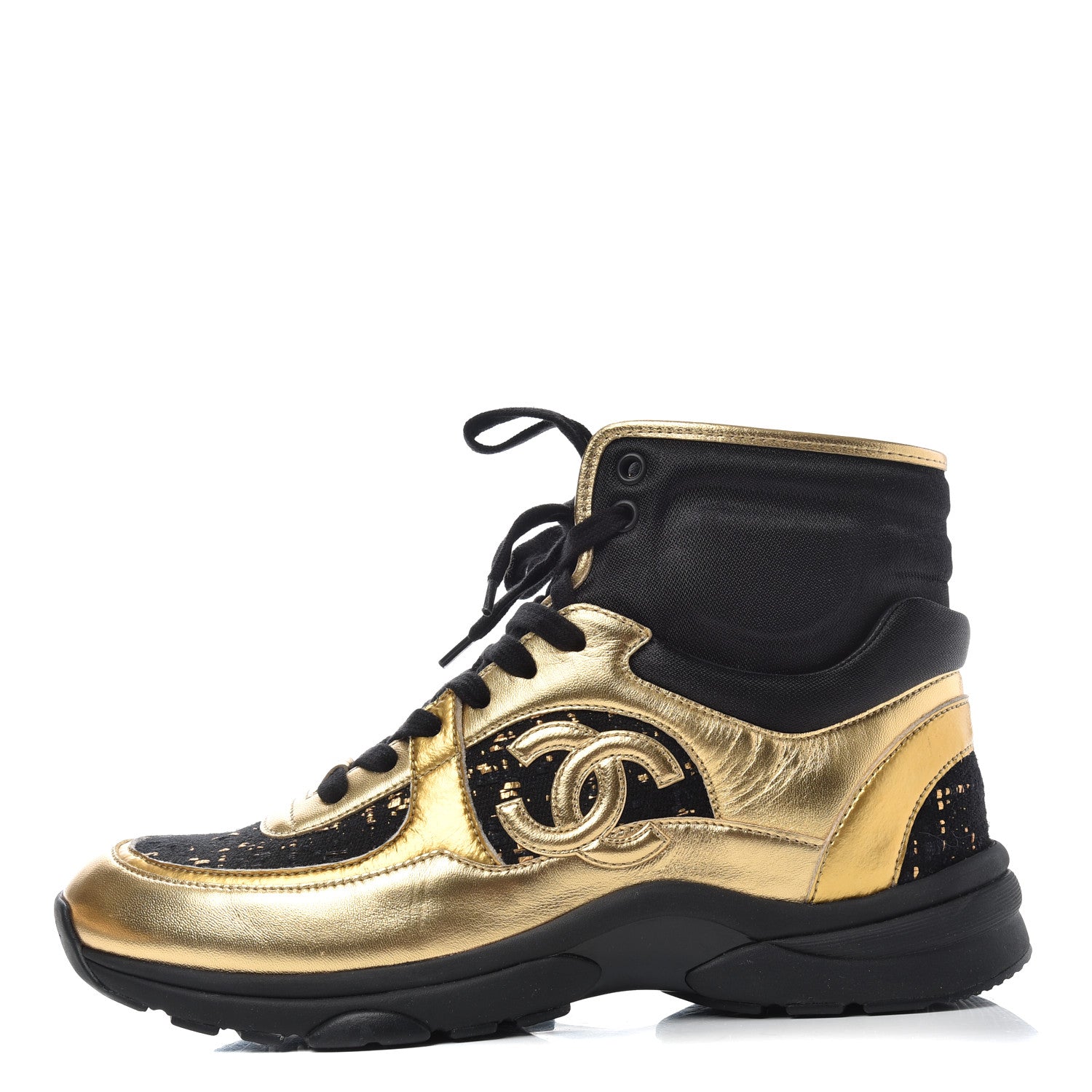 Chanel Velour Tweed CC High Top Sneakers 39 Black Gold 1 of 10
