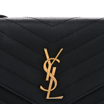 Saint Laurent Grain De Poudre Matelasse Chevron Monogram Envelope Chain Wallet Black 8 of 11