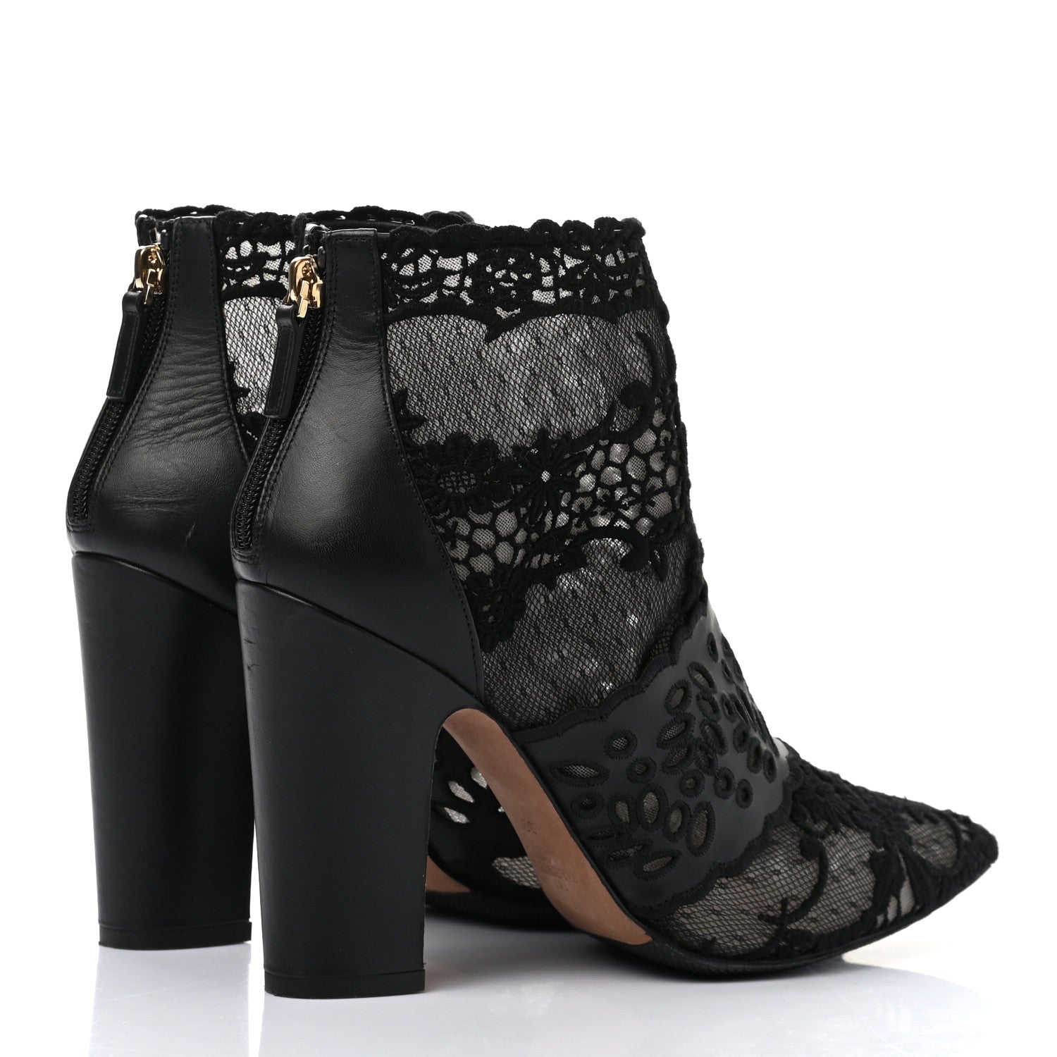 Valentino Garavani Calfskin Lace Tulle Pointed Toe Ankle Boots 39.5 Black 4 of 9