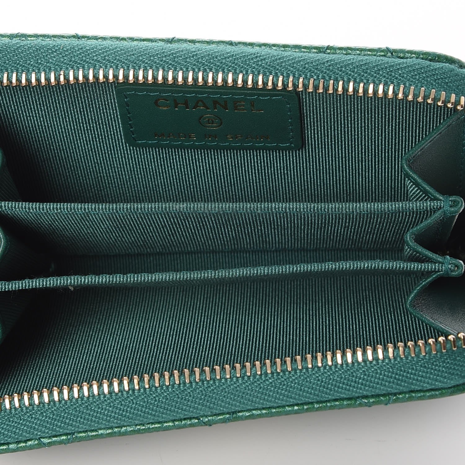 Chanel Metallic Caviar Quilted Zip Coin Purse Green 6 of 8