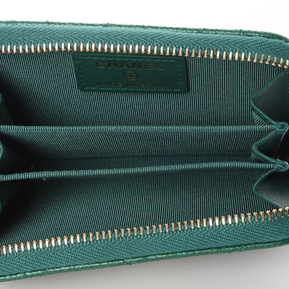 Chanel Metallic Caviar Quilted Zip Coin Purse Green 6 of 8