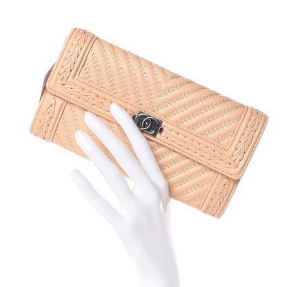 Chanel Calfskin Braided Chevron Boy Flap Wallet Beige 2 of 8