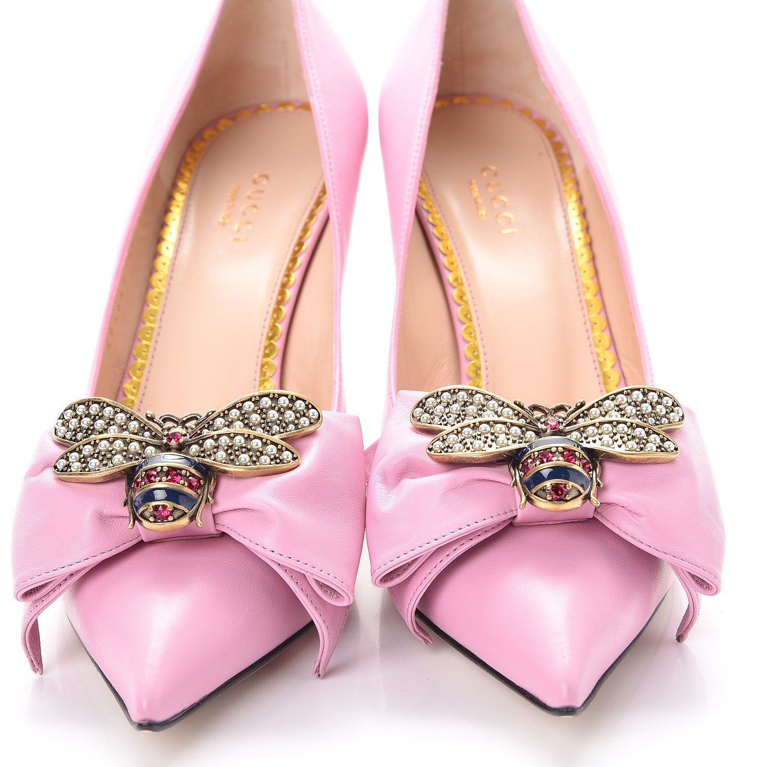 Gucci Nappa Queen Margaret Bow Mid Heel Pumps 40.5 Sugar Pink 9 of 10