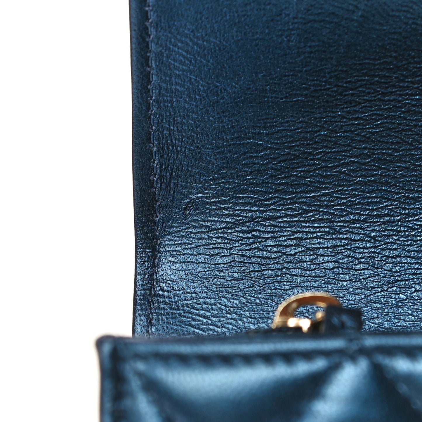 Metallic Lambskin Quilted Large Boy Gusset Flap Wallet Blue