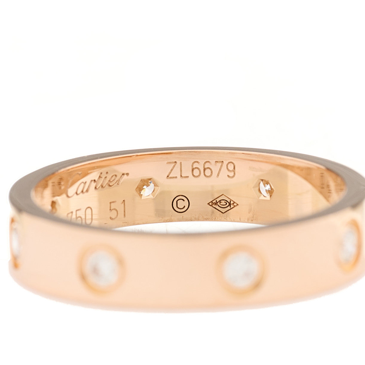 Cartier 18K Pink Gold 8 Diamond 4mm LOVE Wedding Band Ring 51 5.75 5 of 6