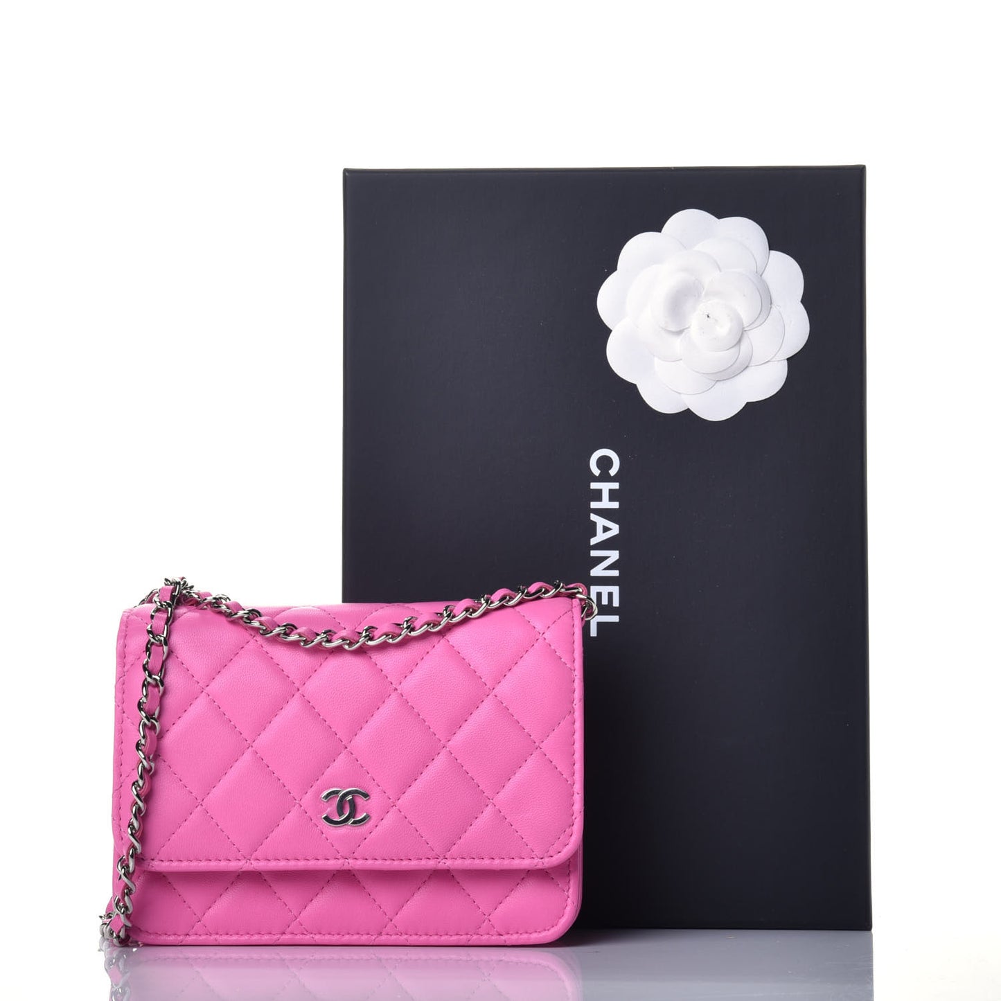 Lambskin Quilted Mini Wallet On Chain WOC Pink