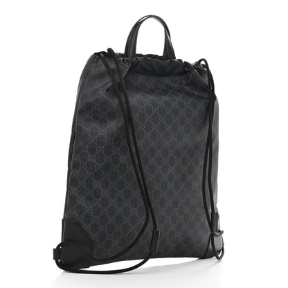 Gucci Soft GG Supreme Monogram Appia Calfskin Web Drawstring Backpack Black 3 of 10