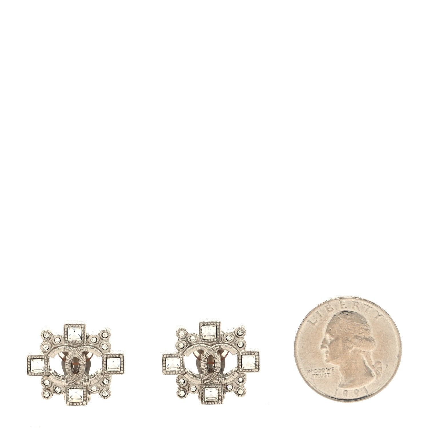 Chanel Swarovski Crystal CC Clip On Earrings Silver 2 of 4