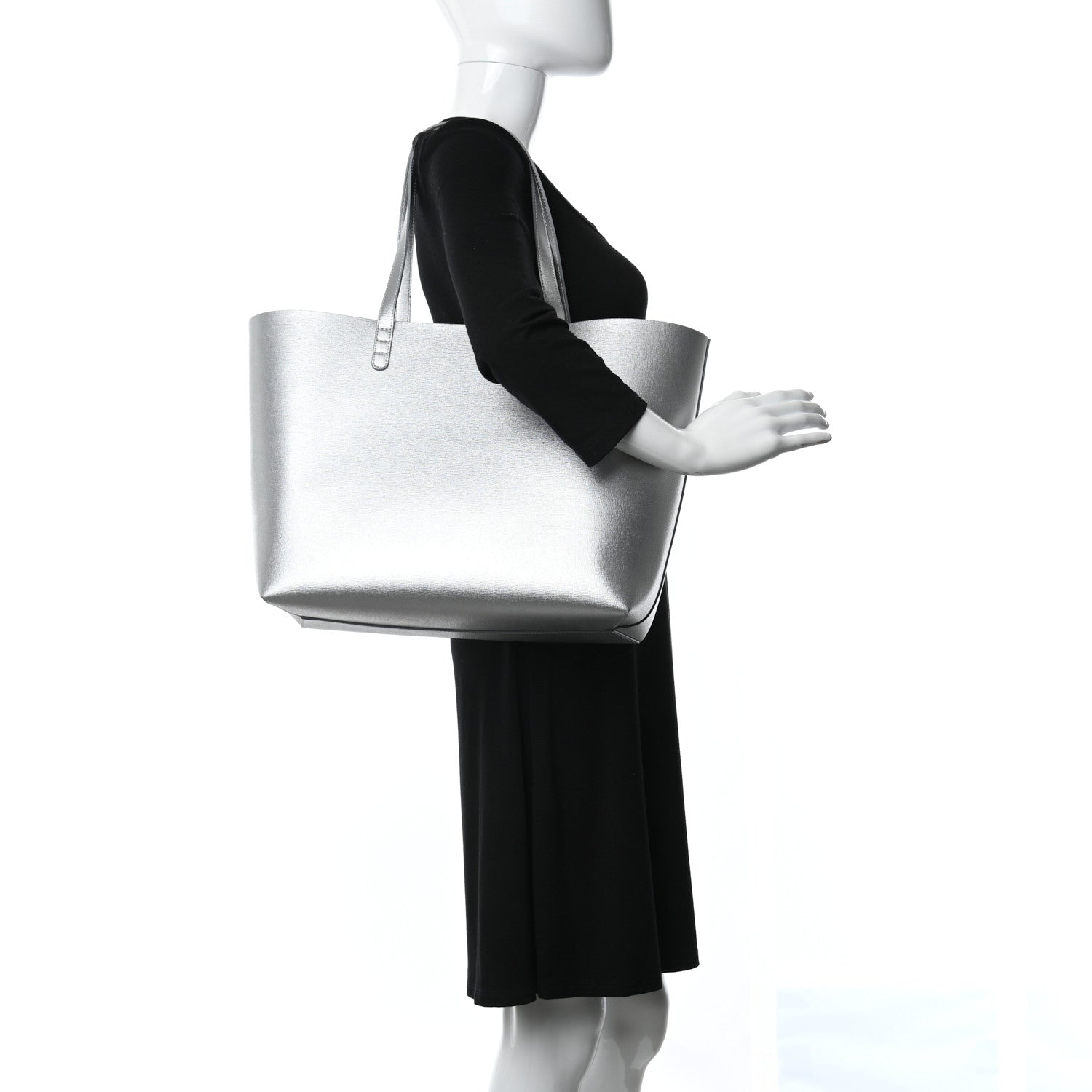Mansur Gavriel Metallic Saffiano Small Shopping Tote Silver 2 of 10
